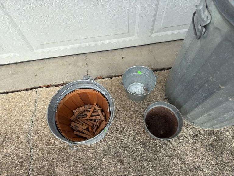 Galvanized trash bin and buckets