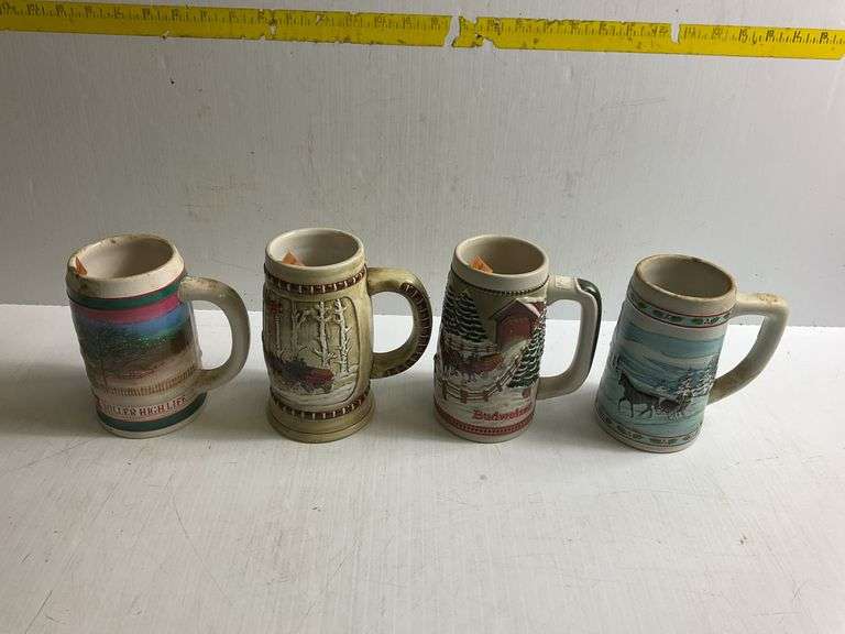 Budweiser and Miller High Life Steins