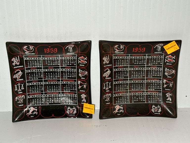 (2) 1959 Astrology Calendar Glass Plates