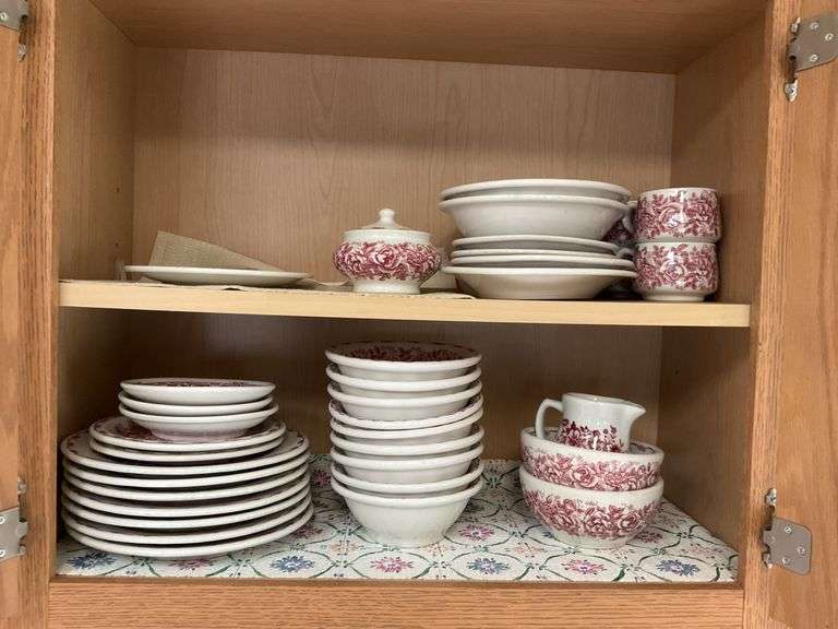 36 Piece McNichol Red Floral Pattern China, Dayton Carr China Creamer