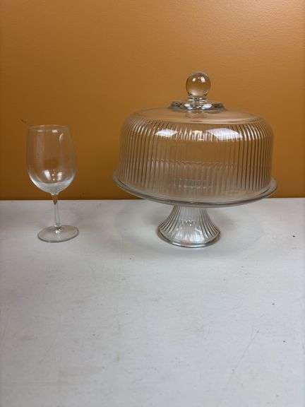 Anchor Hocking cake Tray & 16 wine glasses