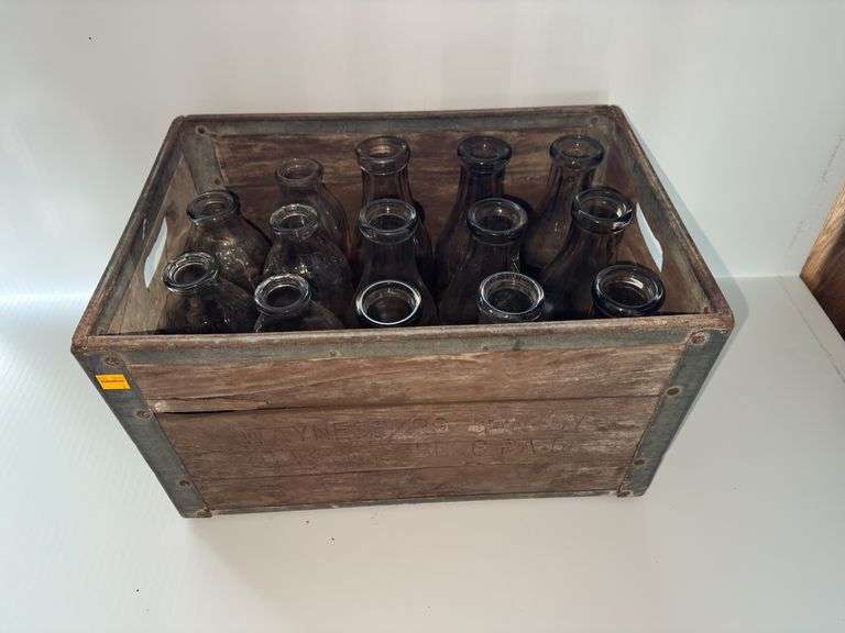 Waynesburg Milk Bottles and Wooden Crate