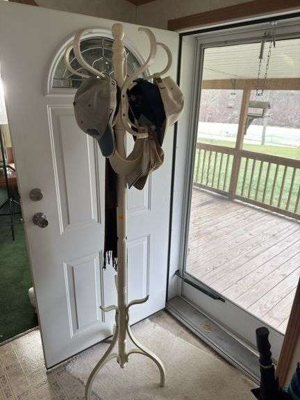 Wooden Coat/Hat Rack w/ Hats and Scarf