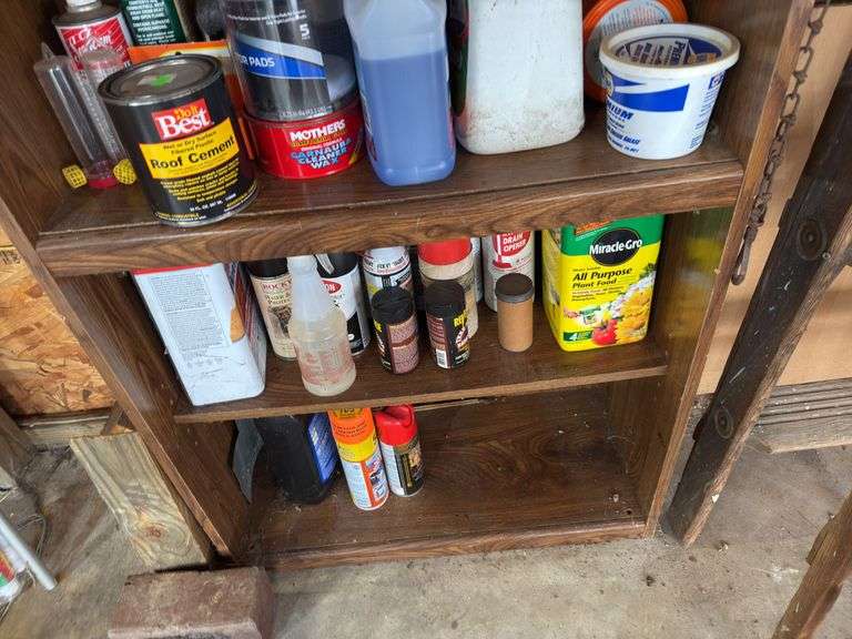 Contents of bottom shelves fluids and misc