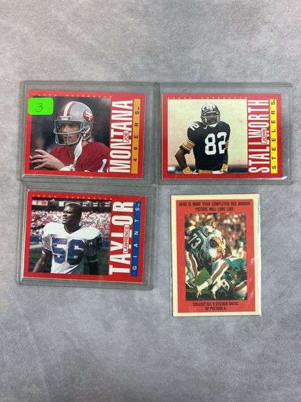 1985 Topps football, RED, cards: Montana, Taylor, Stallworth, M Allen.. Rare