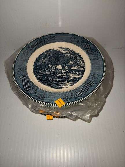 Currier & Ives Old Gristmill Blue Plates