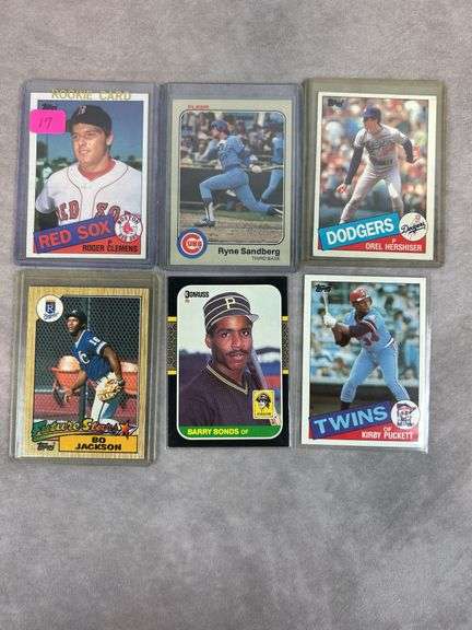 Rookie card lot of 6: Clemens, Puckett, Bonds, Sandberg, BO, Hershiser