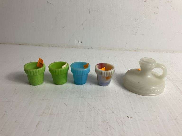 Acro Agate Mini Flower Pots, Vintage Acro Agate Candle Holder