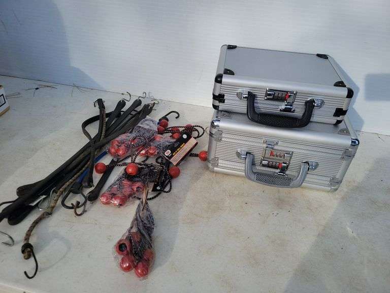 (2) combination lock boxes, bunji straps