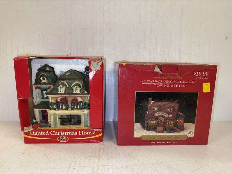 Yule Rite Lighted Christmas House and Santa’s Workbench Collection “Tiny Tinder Smoke Shop”