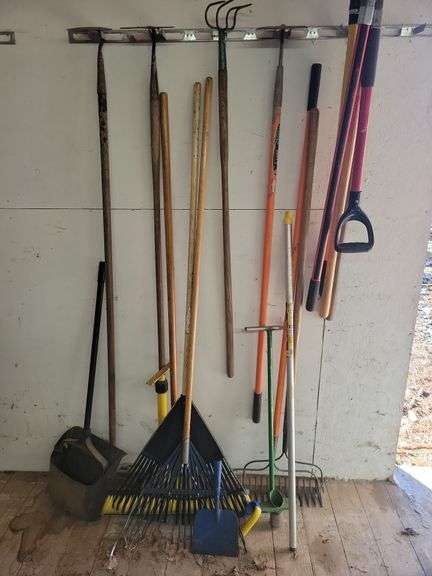 Rakes, hoes, brooms, misc