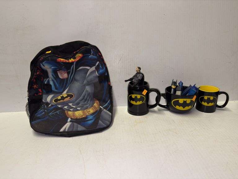 Batman Backpack, Coffee Mugs, Action Figure and Pez Despensers