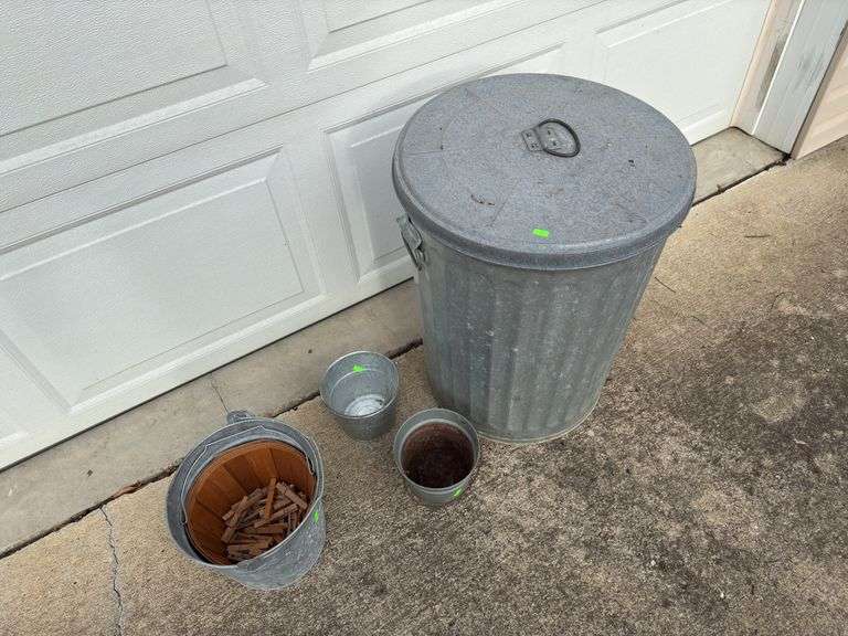 Galvanized trash bin and buckets