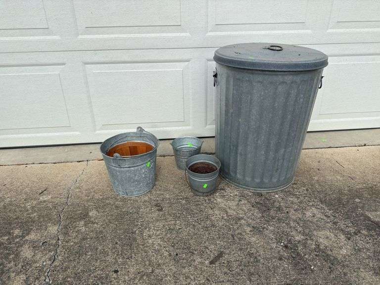 Galvanized trash bin and buckets