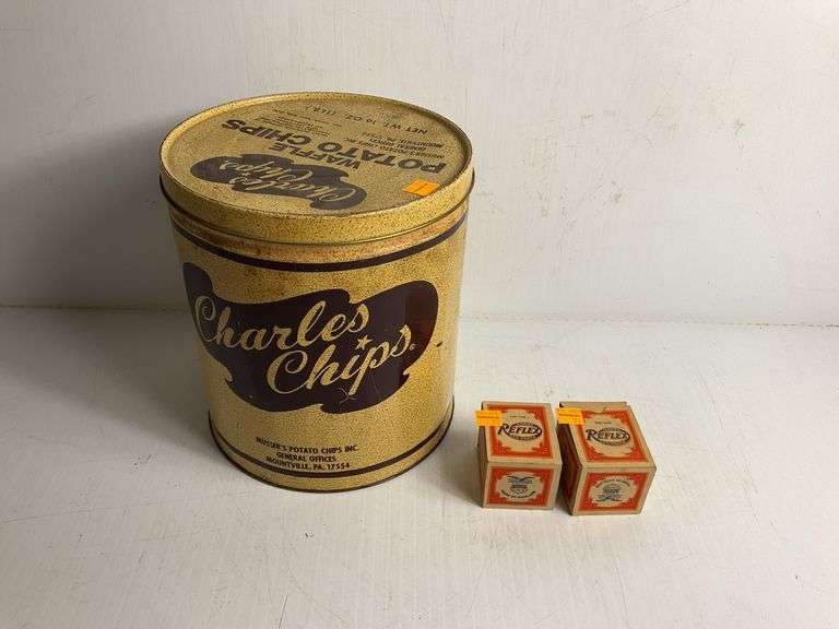 Vintage Potato Chip Tin, Vintage Gas Light Mantles