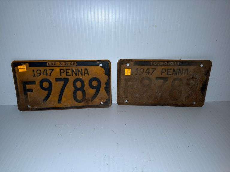 (2) Vintage 1947 Penna License Plates