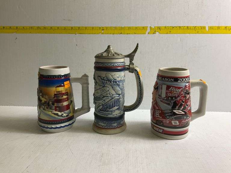 2 Budweiser Steins, 1 Avon Stein