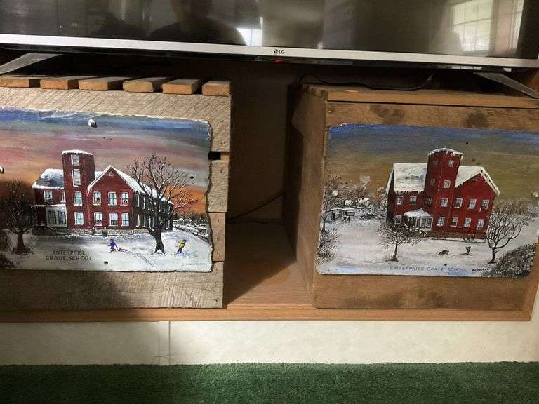 2 Wooden Crates with Handpainted Slate of Enterprise Elementary School