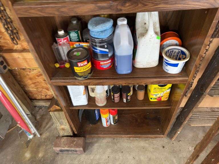 Contents of bottom shelves fluids and misc