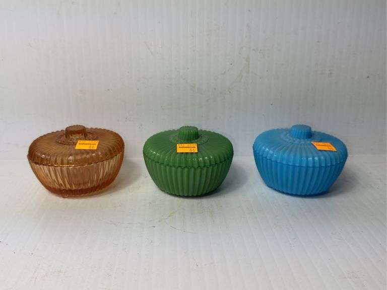 (3) Milk Glass Powder Boxes