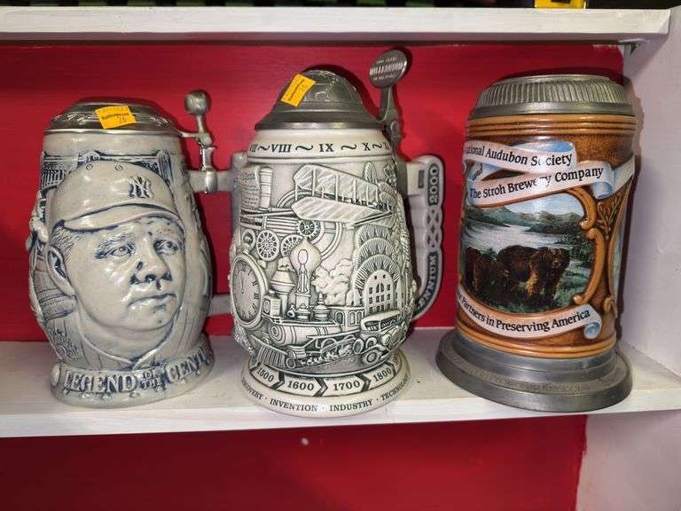 Babe Ruth Legend of the Century, Millennium 1000 Years Collection, and Stroh Brewery Company Steins
