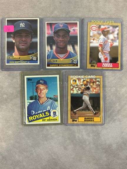 Rookie card lot of 5: Mattingly, Strawberry, Larkin, Bonds, Saberhagen