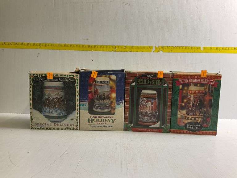 4 Budweiser Beer Steins in Box