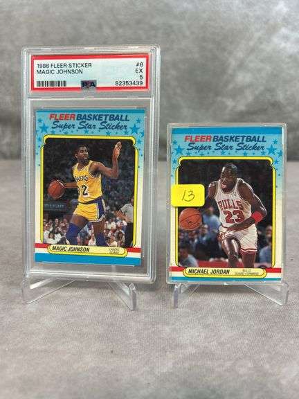 1988 Fleer sticker: Jordan and Magic (PSA EX)