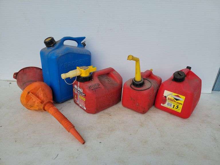 (4) smaller fuel cans, funnels
