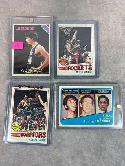 Vintage basketball lot of 4: Maravich, Malone,Parish, Jabbar