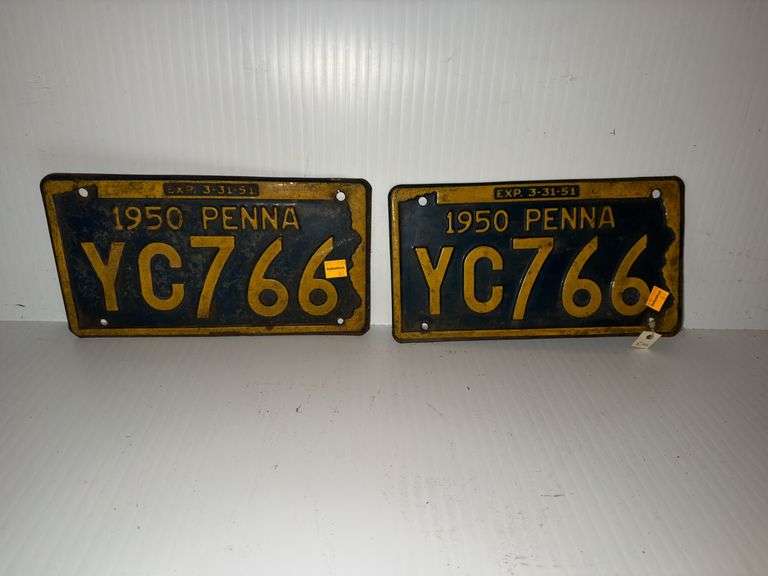 (2) Vintage 1950 Penna License Plates