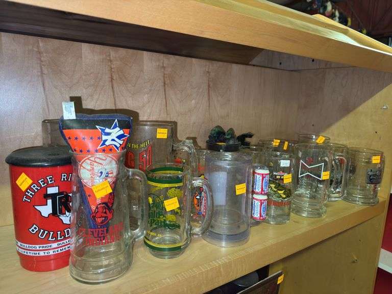 Assortment of Budweiser Glass Mugs and Other Glass Mugs