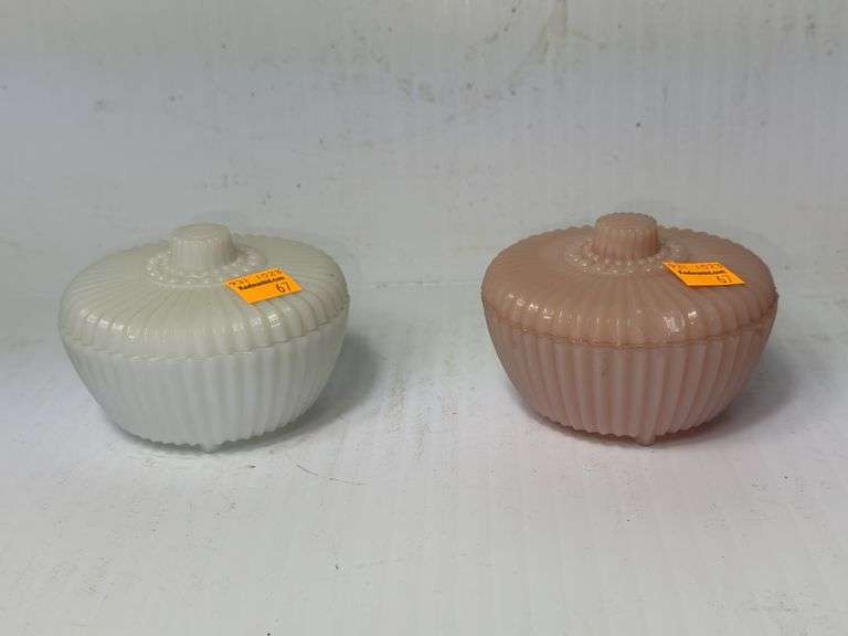 (2) Milk Glass Powder Box