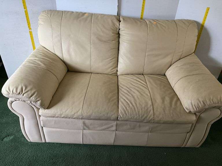 Cream Colored Leather Loveseat