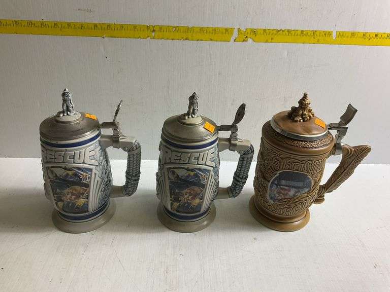 2 Avon Rescue Steins, 1 Christmas Steins
