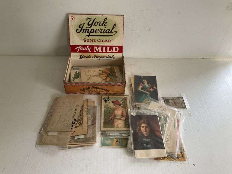 Cigar Box with Contents of Vintage Postcards