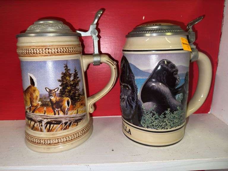 Budweiser Gorilla Endangered Species and Wildlife White Tail Deer Steins