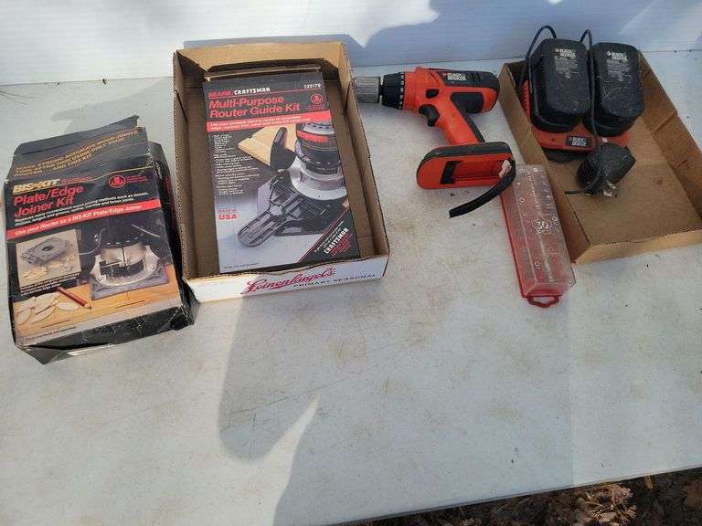 Black & Decker impact with batteries & charger, router guide kit, plate/edge joiner kit