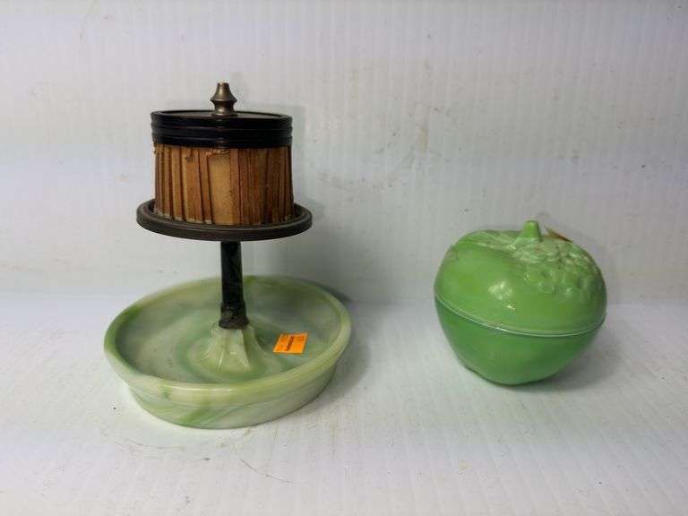Pfaltzgraff Green Apple Cookie Jar and Hamilton Match Holder