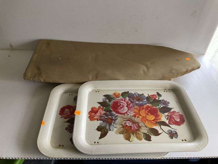 Vintage Tabletop Ironing Board, 2 Metal TVTrays