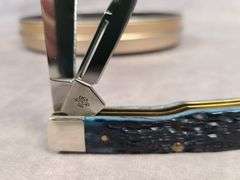2004 CASE XX BLUE BONE GUNSTOCK, ZIPPO, & PIN SET, 2004 SWAP MEET