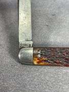 EARLY CATTAURAGUS? ANTIQUE GREEN BONE POCKET KNIFE, MARKED 22359