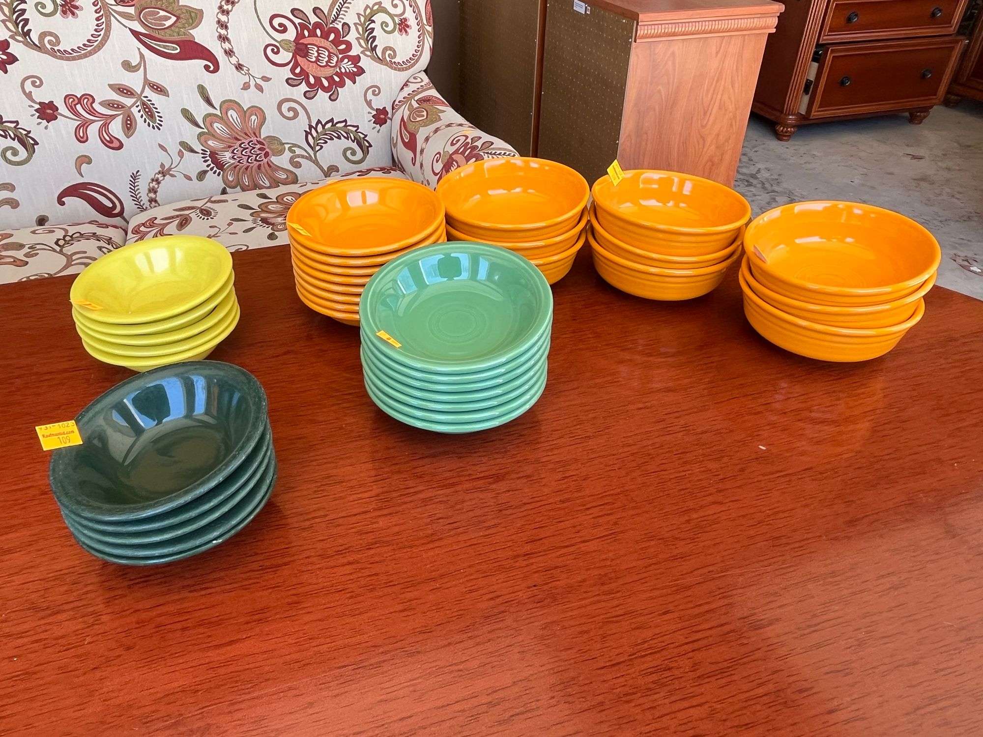 Orange Fiesta Cereal Bowls, Yellow & Green China Bowls