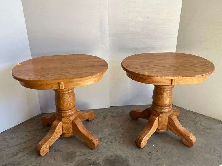 2 Oak Pedestal Side Tables