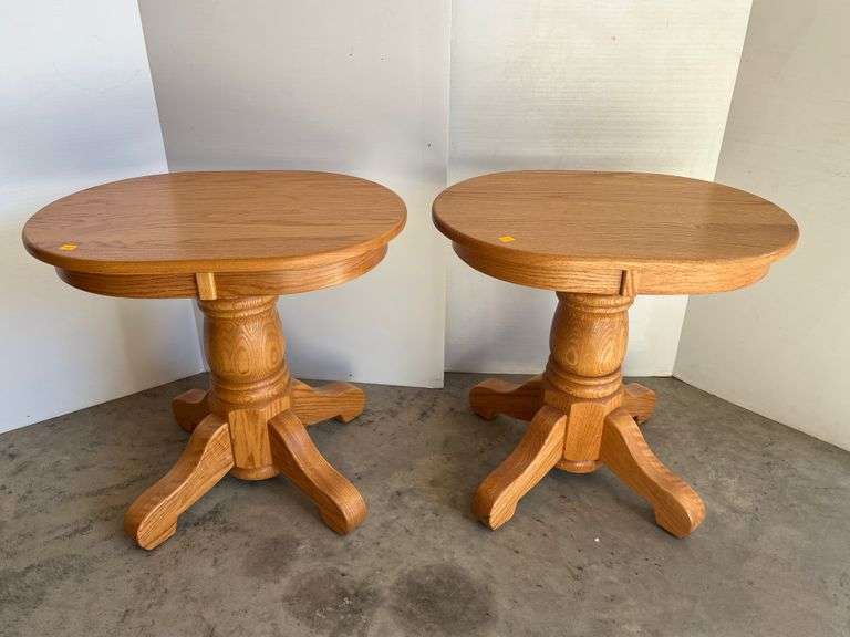 2 Oak Pedestal Side Tables