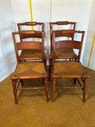 Four Matching Wood Chairs with Wicker Base