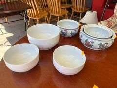 Canopy Bowls, Johan Haviland Saucers, & Made in China Bowls