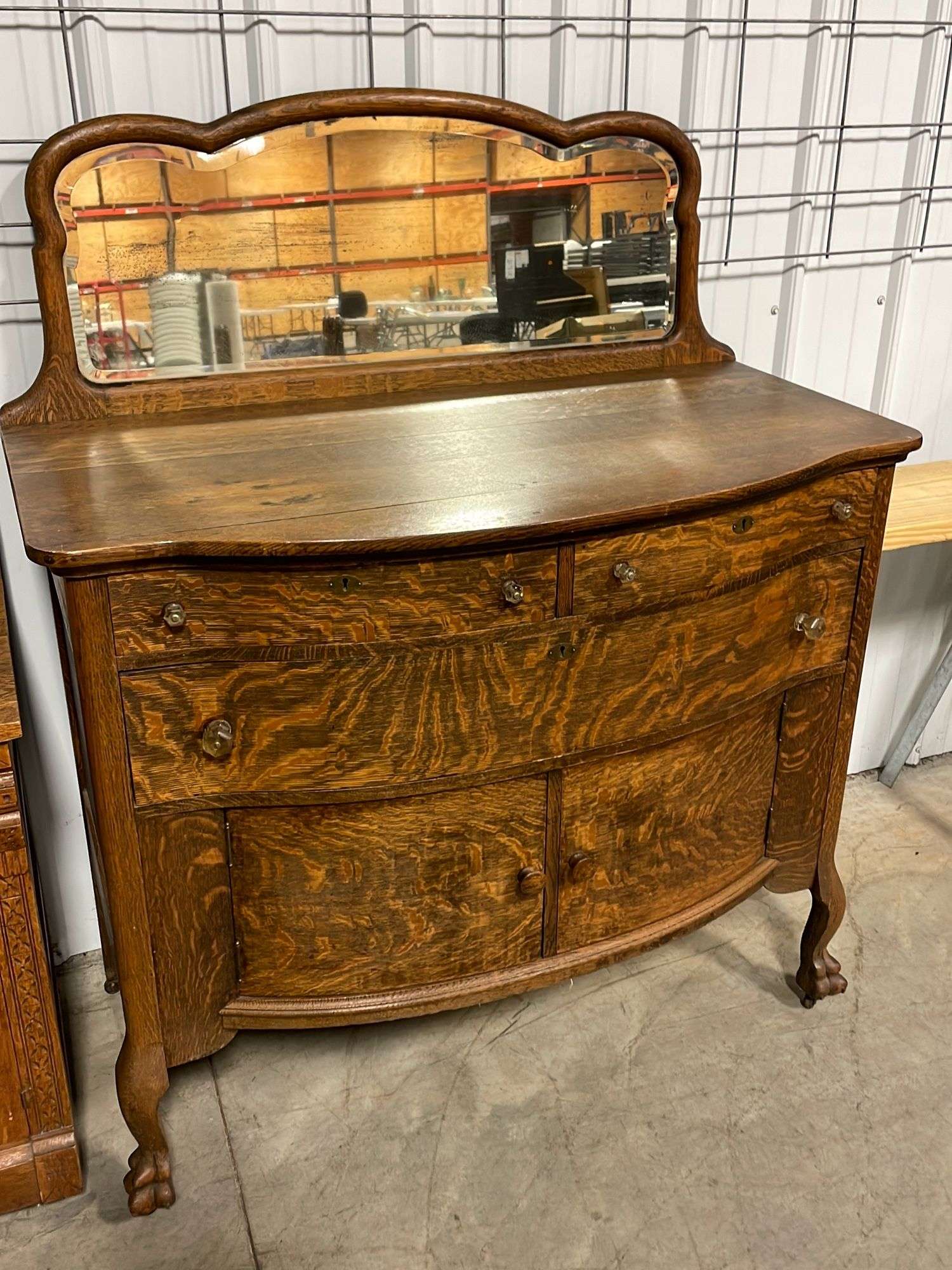 antique dresser w mirror Antique Empire Wood Veneer Dresser with Attached Tilt Mirror