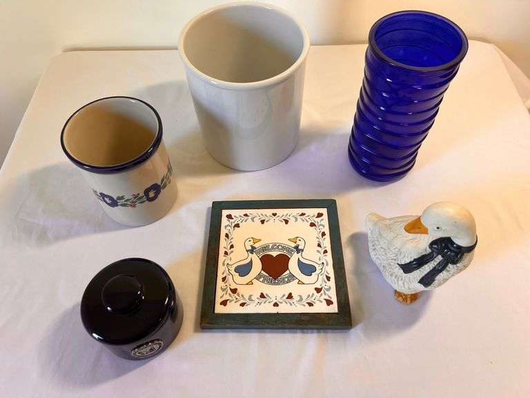 Small Crocks, Blue Vase, Coffee Cups, Duck and Tile