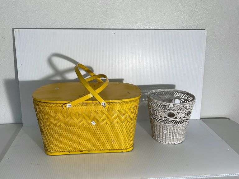 Vintage Picnic Basket and Waste Basket